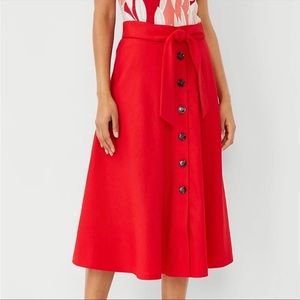 Ann Taylor Red Pocket Midi Skirt